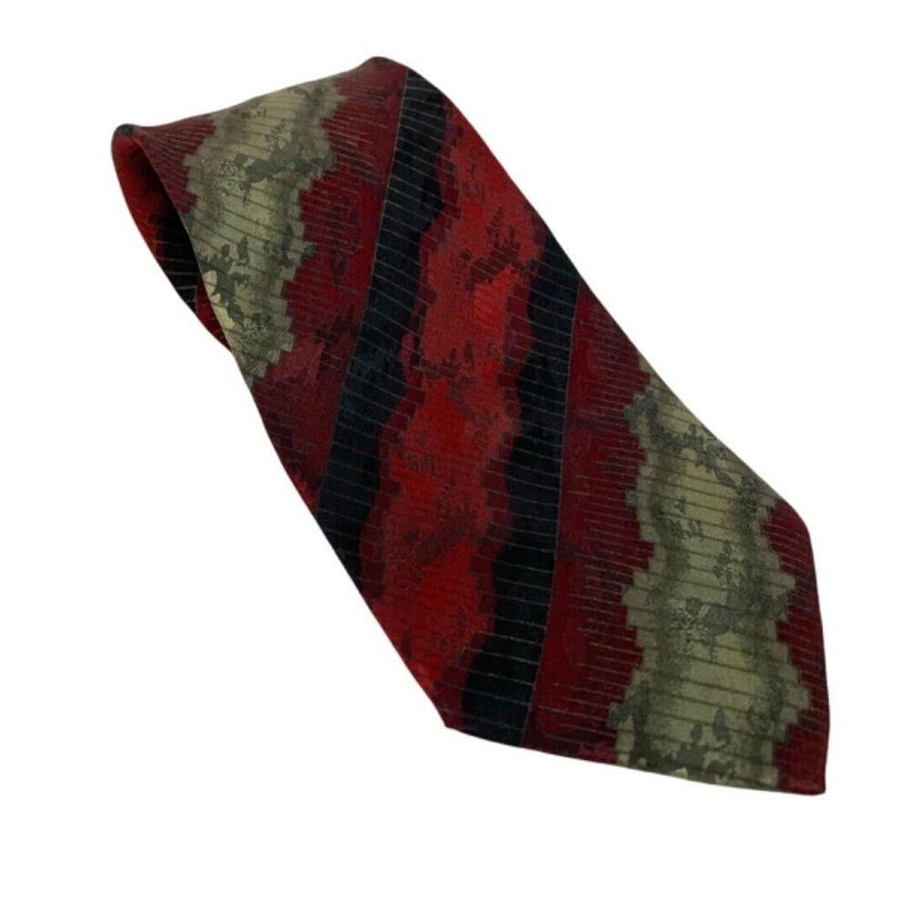 Todays Man Silk Necktie Tie 59 Inch Red Gray 3.6 Inch